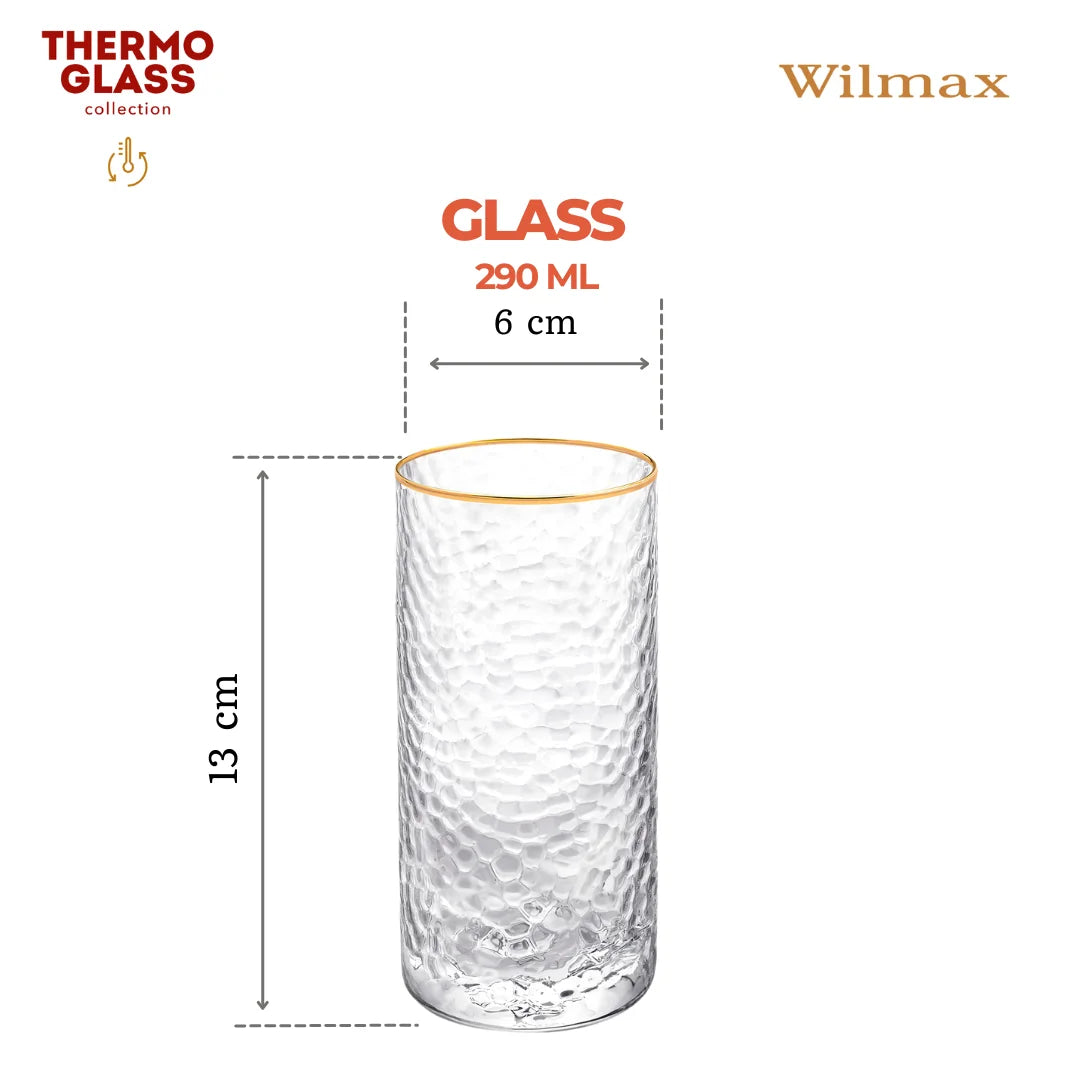 Wilmax Gehämmertes Glas 290 ml Transparent mit Goldrand aus Borosilikatglas