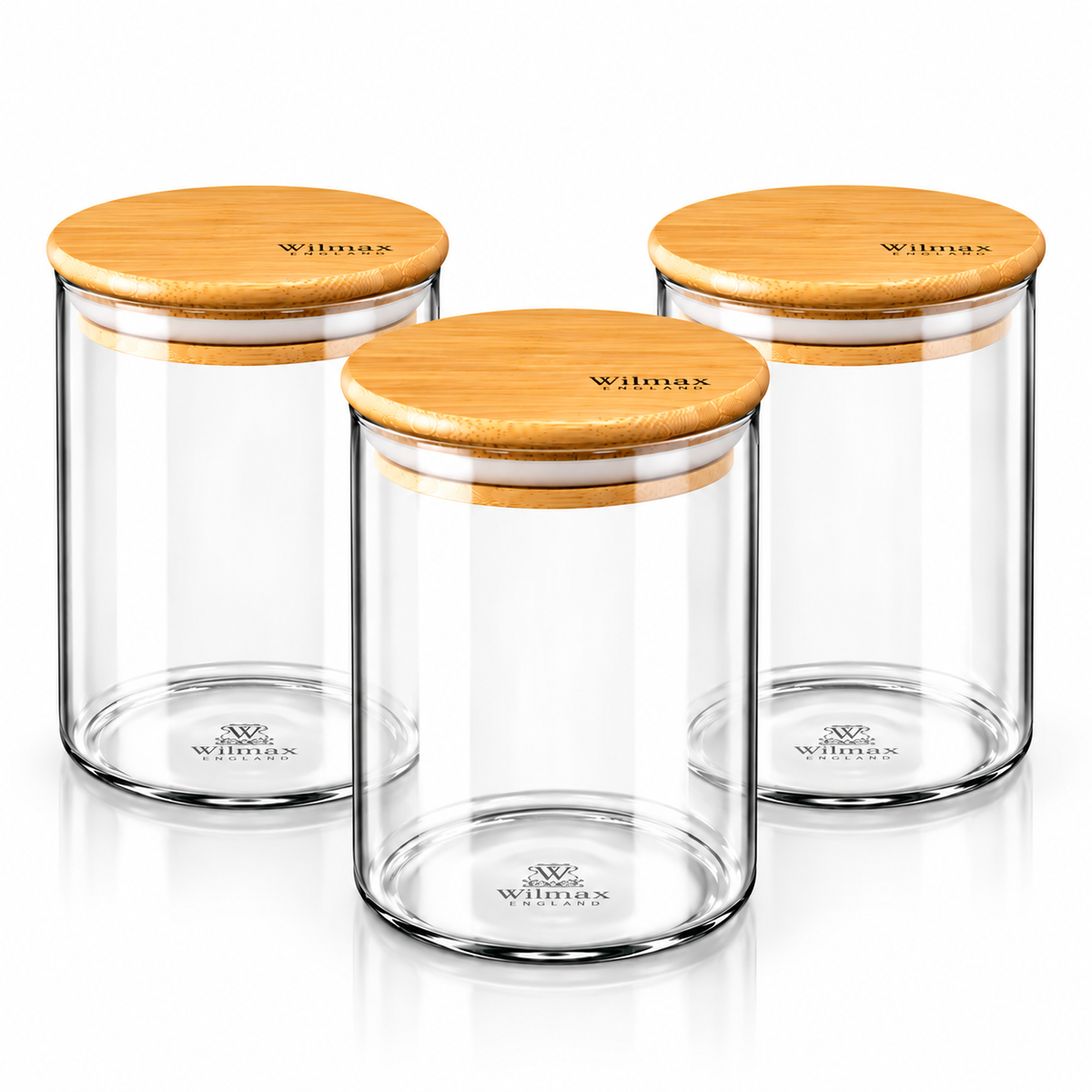 Wilmax Vorratsglas 600 ml mit Bambusdeckel für Küche und Vorrat 3er-Set