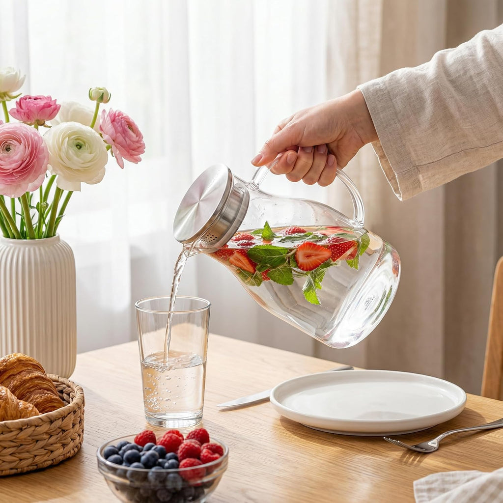 Wilmax Krug 2500 ml mit Edelstahldeckel und Filter Transparent aus Thermoglas
