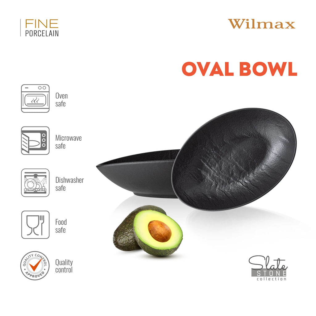 Wilmax Ovale Servierschale SlateStone Schwarz 25 x 16.5 x 6 cm Porzellan WL-661120/A