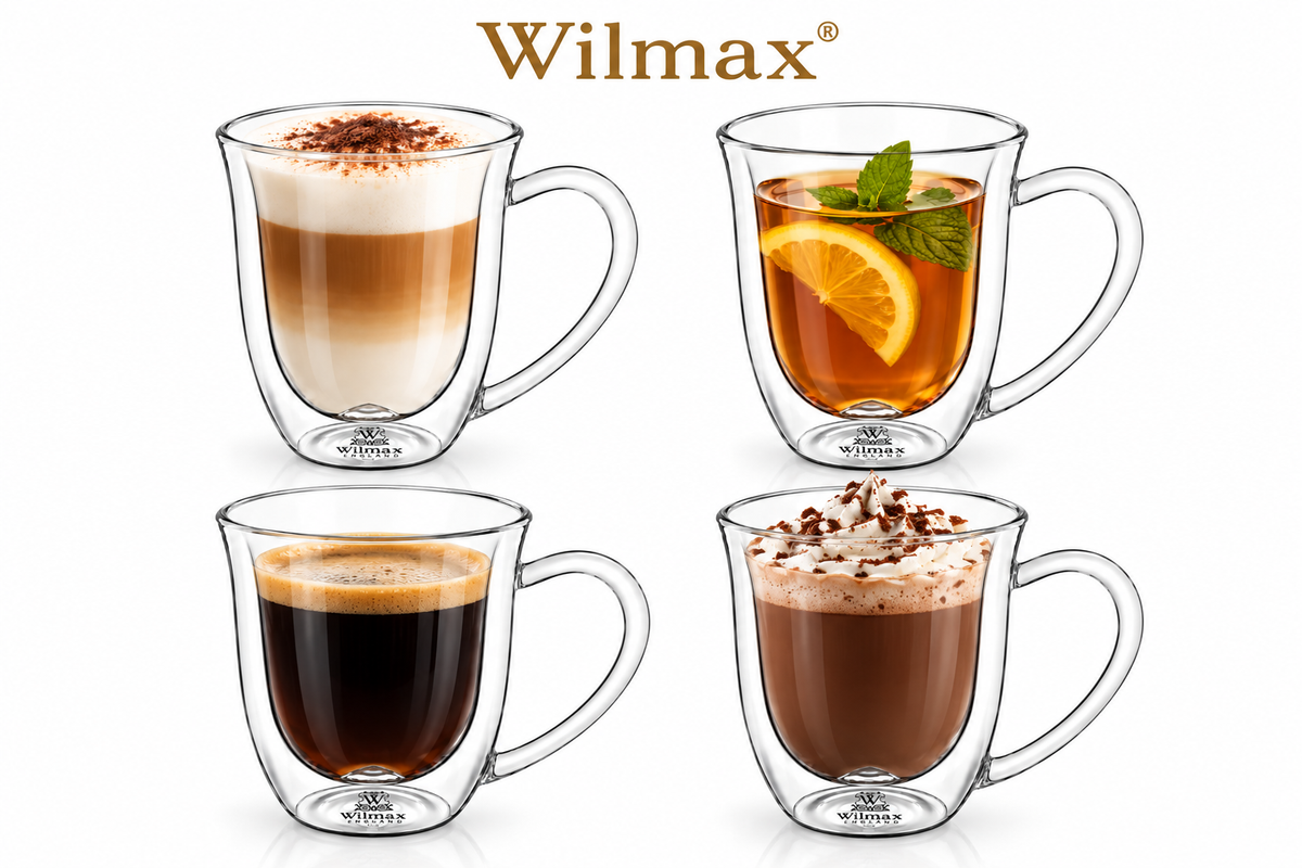 Wilmax Doppelwandiger Becher 400 ml 4er-Set Transparent