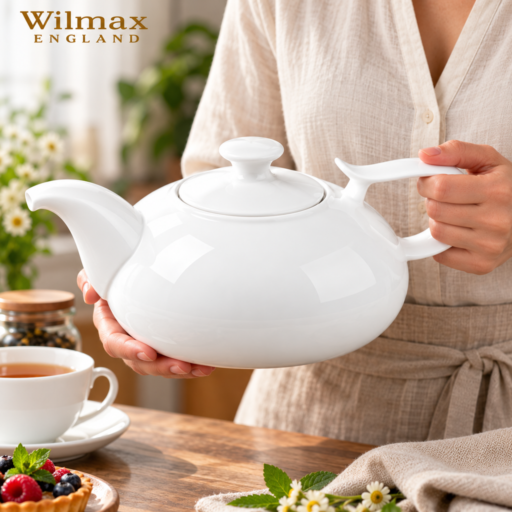 Wilmax Kaffee- und Teekanne mit integriertem Ausgusssieb 2250 ml Weiß aus Porzellan