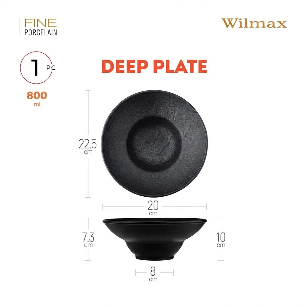 Wilmax Tiefer Teller SlateStone Schwarz 20 cm 800 ml Porzellan WL-661112/A