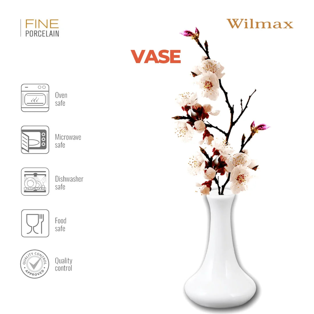 Wilmax Blumenvase Ø 9 cm Höhe 14 cm Weiß aus Porzellan