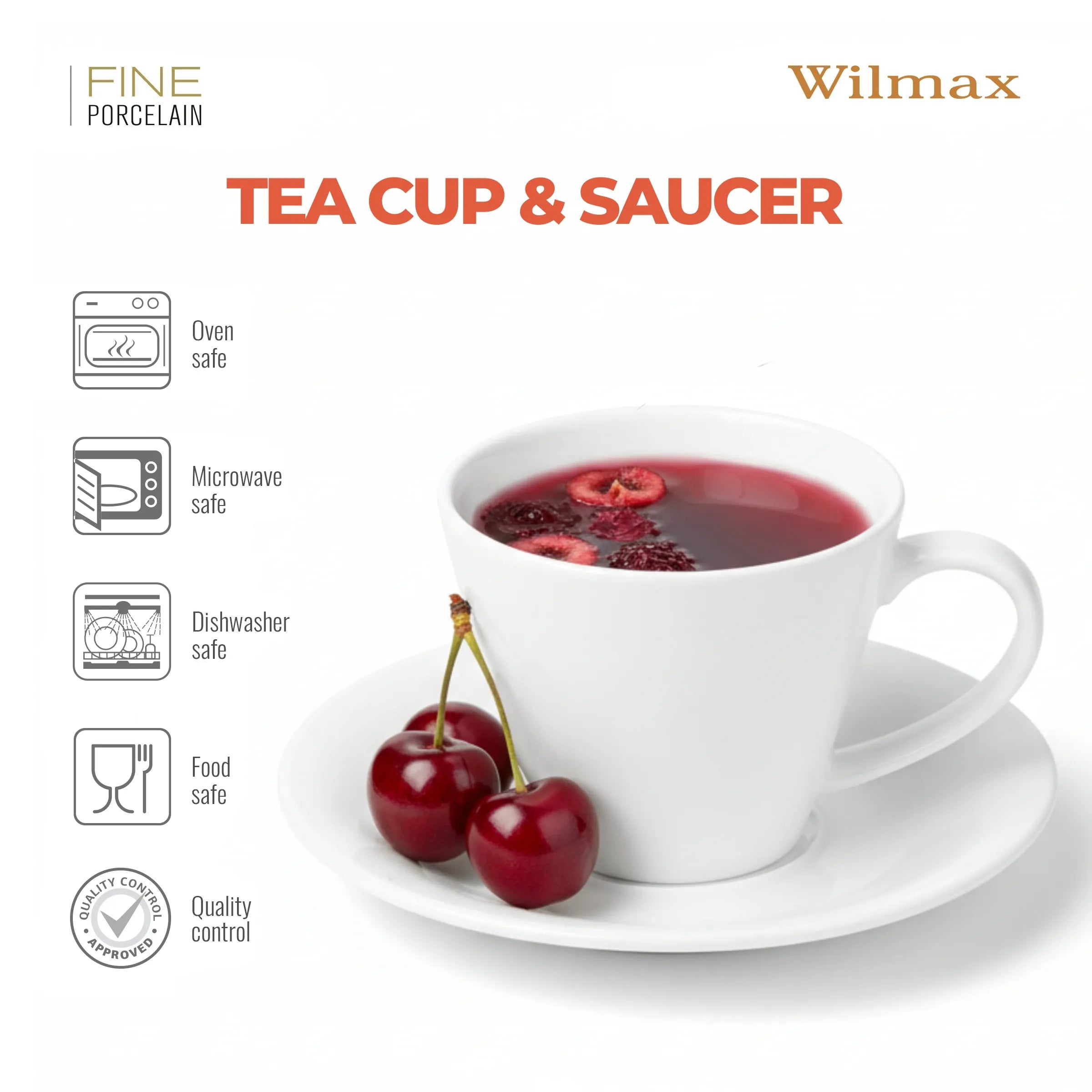 Wilmax Tasse mit Untertassen 180 ml 2er-Set Weiß aus Porzellan