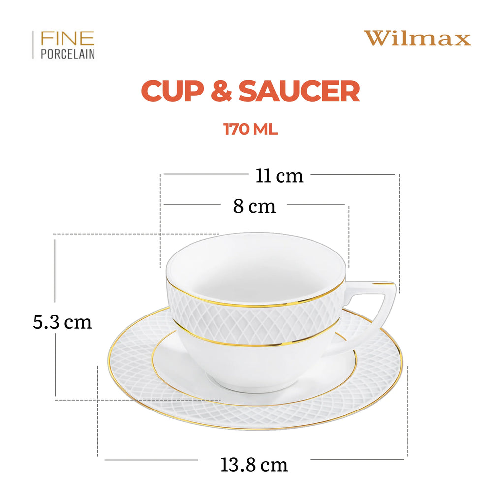 Wilmax Kaffeetasse mit Untertasse 90 ml 2er-Set Weiß mit goldfarbenem Dekor aus Porzellan