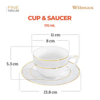 Wilmax Kaffeetasse mit Untertasse 90 ml 4er-Set Weiß mit goldfarbenem Dekor aus Porzellan