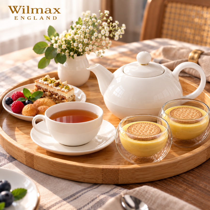 Wilmax Teekannen- und Tassen-Set 375 ml / 240 ml Weiß aus Porzellan