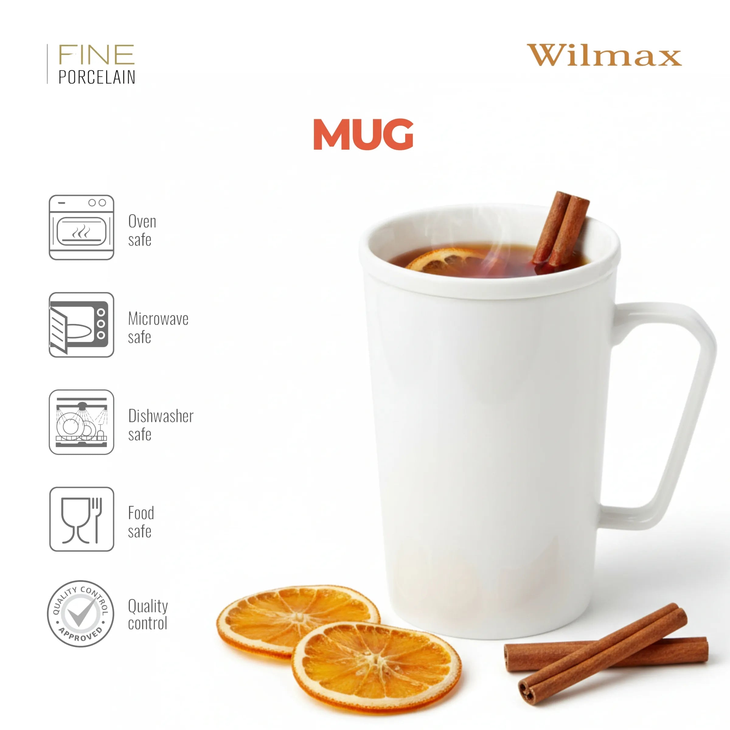 Wilmax Becher 420 ml Weiß aus Porzellan