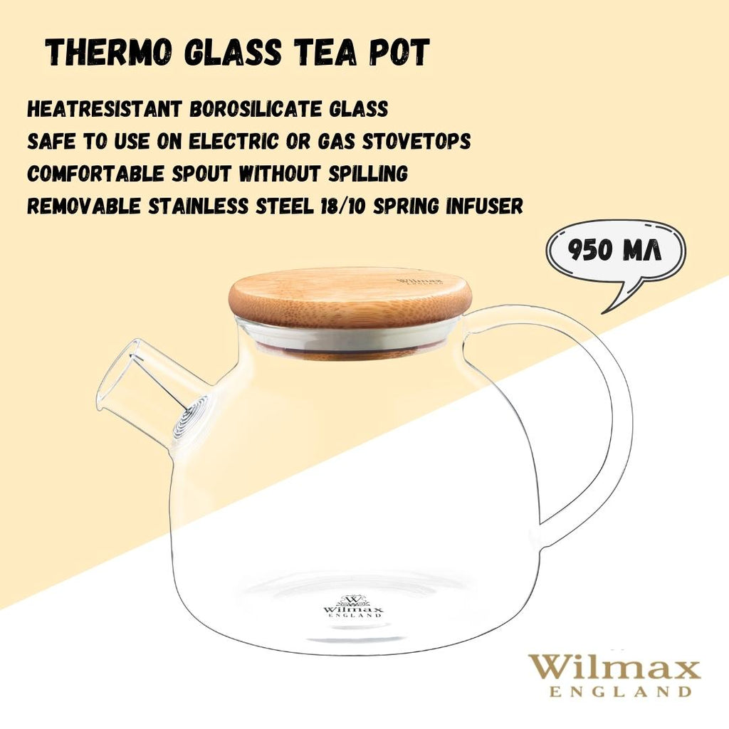 Wilmax Teekanne 950 ml Thermoglas Federfilter Bambusdeckel WL-888810/A