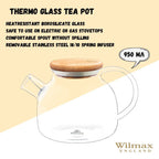 Wilmax Teekanne 950 ml Thermoglas Federfilter Bambusdeckel WL-888810/A