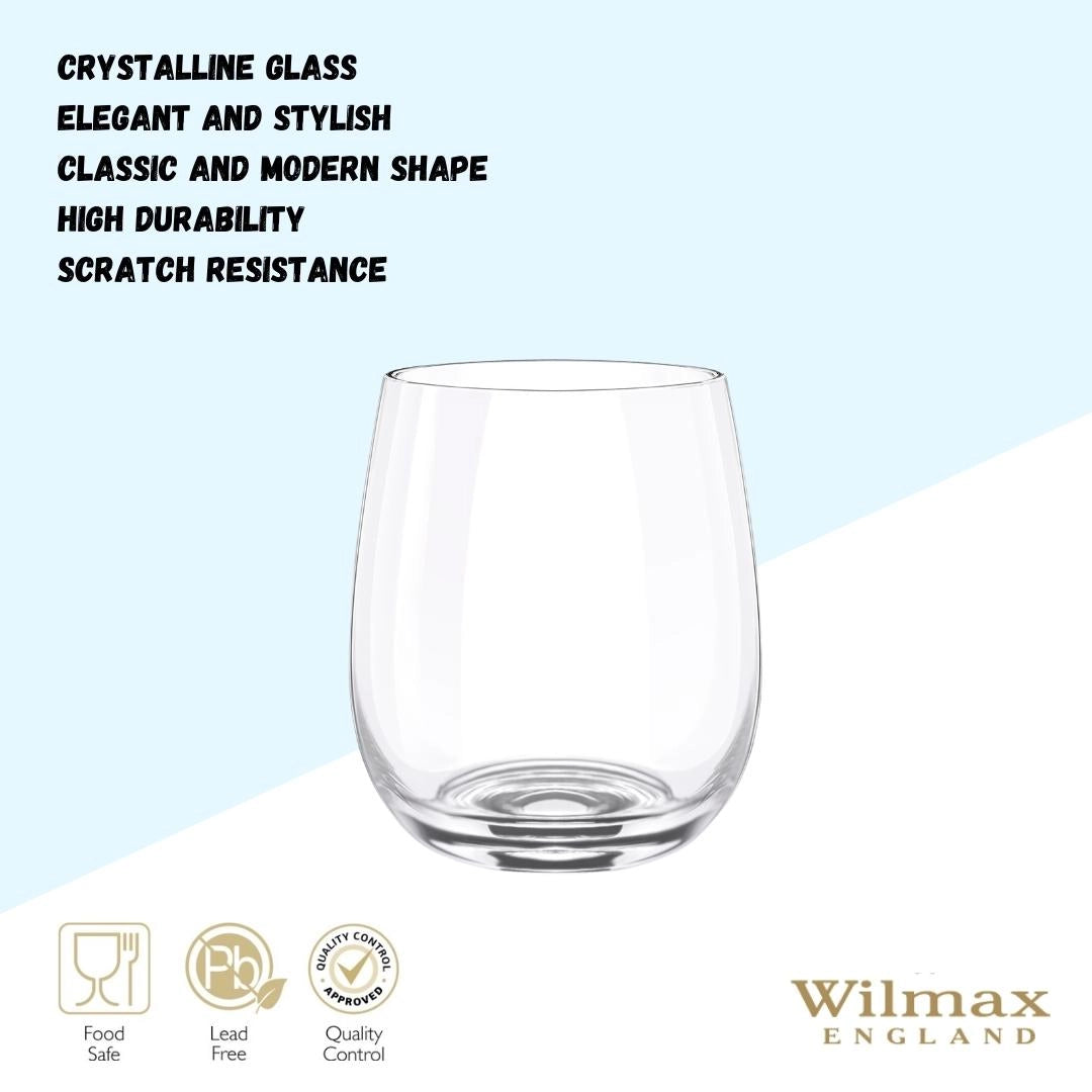 Wilmax Whiskyglas 370 ml Kristallglas Transparent 6er Set WL-888021/6A