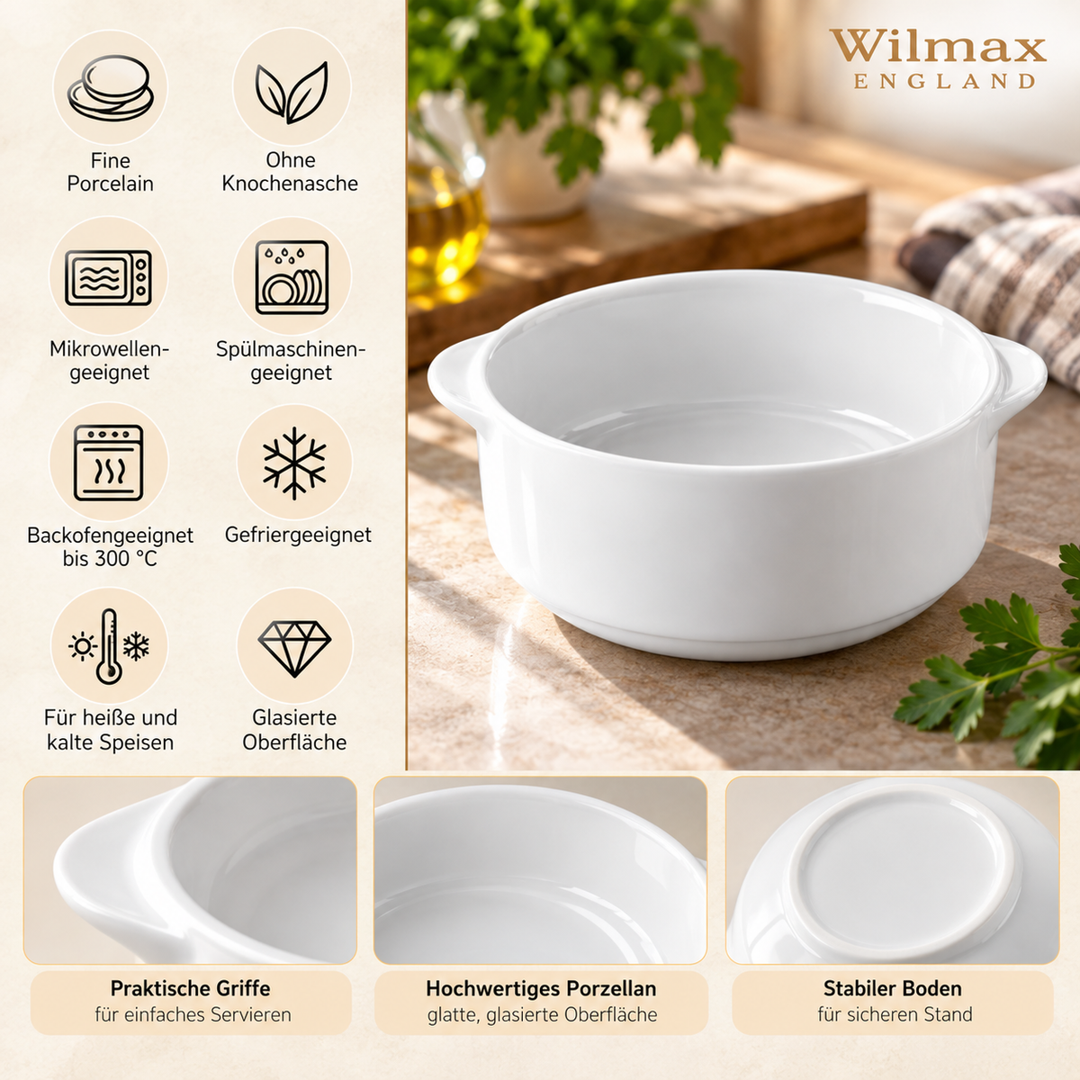 Wilmax Suppentasse 330 ml 11 cm Weiß aus Porzellan