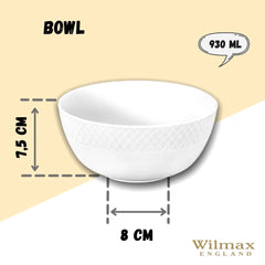 Wilmax WL-880121/2C Porzellan Schüssel, Weiss, 16cm Durchmesser, 930mL Kapazität, 2 Stück