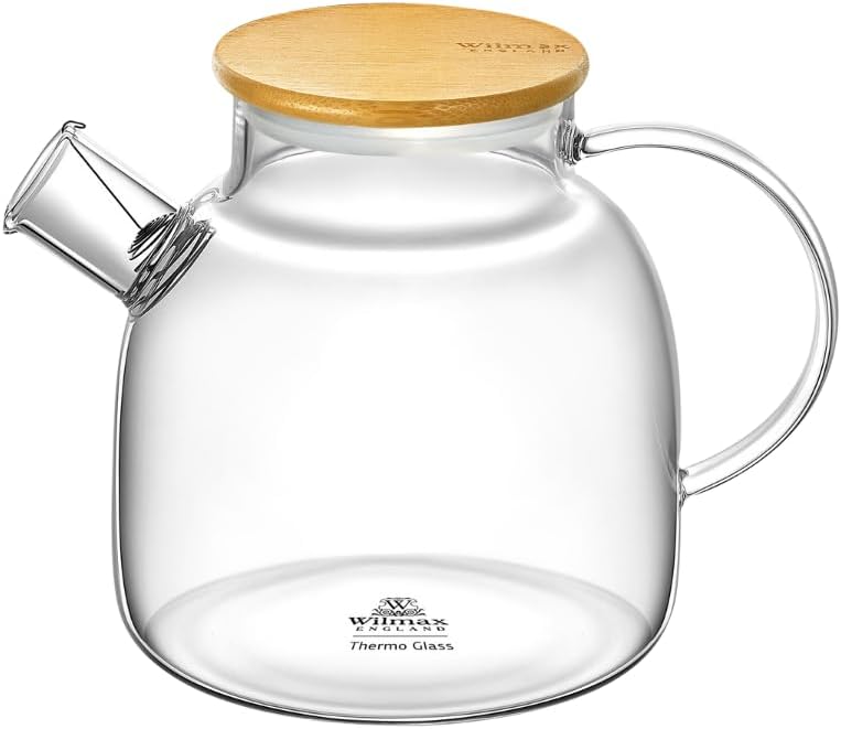 Wilmax Teekanne 1200 ml mit Bambusdeckel Transparent aus Thermoglas