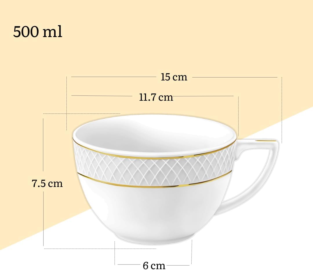 Wilmax Becher 500 ml 4er-Set Weiß mit goldfarbenem Dekor aus Porzellan