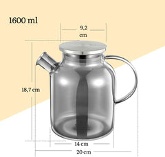 Wilmax Borosilikat Teekanne mit Edelstahl-Deckel 1600 ml, rauchgrau WL-888811002/A