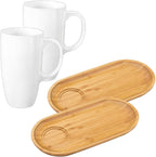 Wilmax Servierset 4-teilig mit Bambustellern 30,5 × 15 cm und Porzellanbechern 630 ml