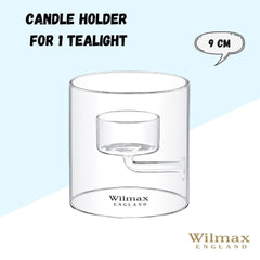 Wilmax WL-888904/A Borosilikatglas Kerzenständer für 1 Teelichter, 9cm Höhe