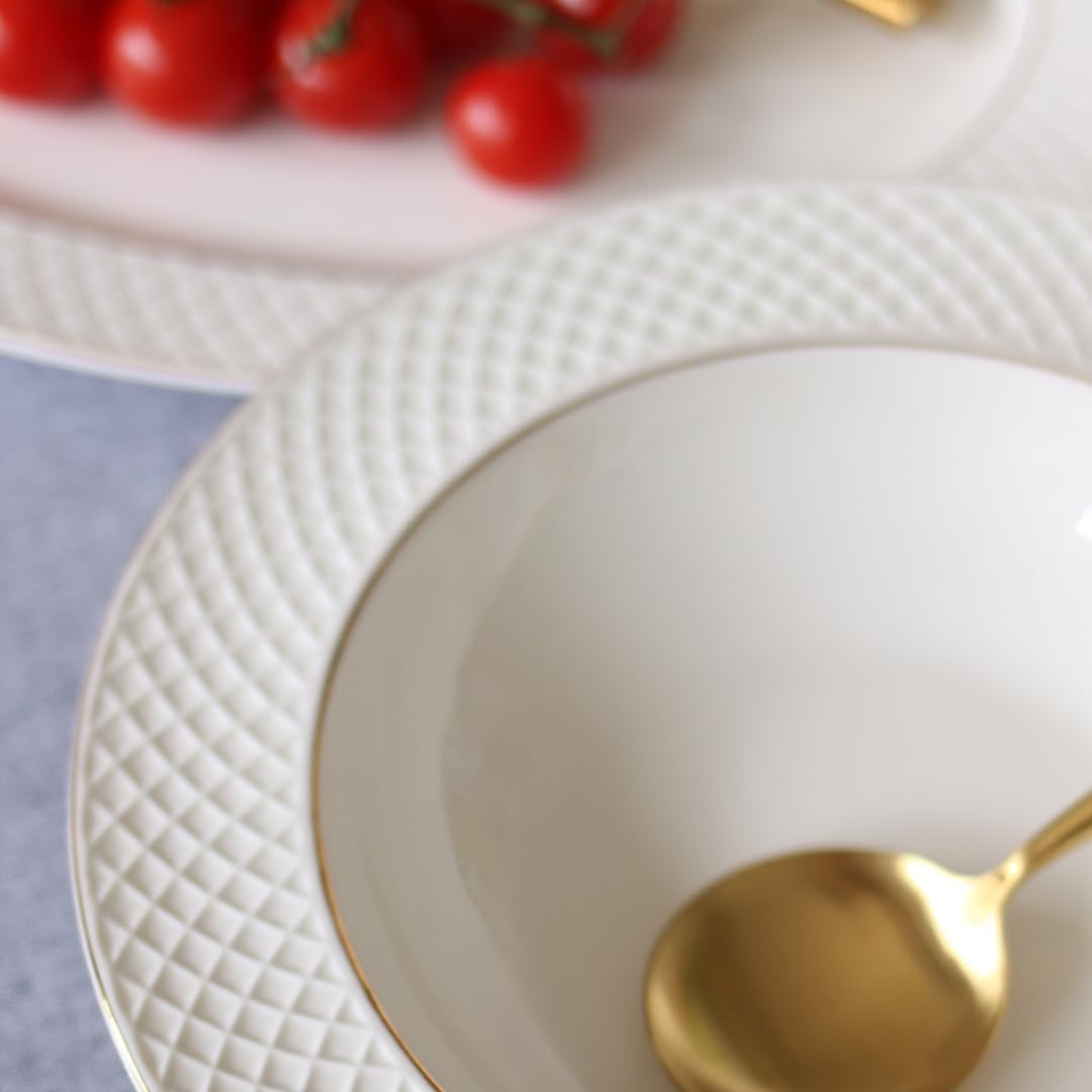Wilmax Tiefer Teller 22,5 cm 2er-Set Weiß mit Goldrand aus Porzellan