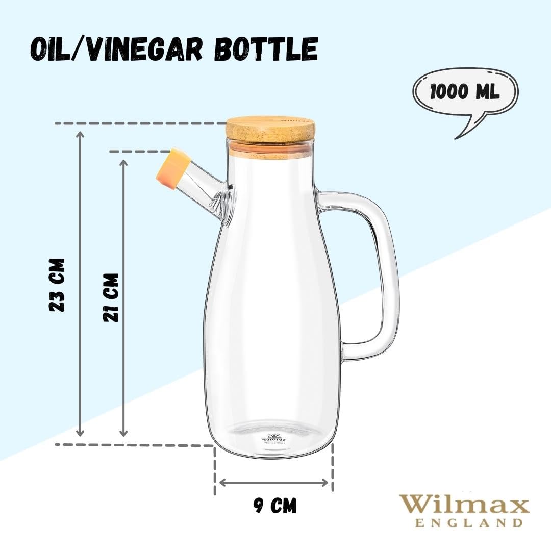 Wilmax WL-888957/A Borosilikatglas Ölflasche mit Bambusdeckel, 1000mL Kapazität