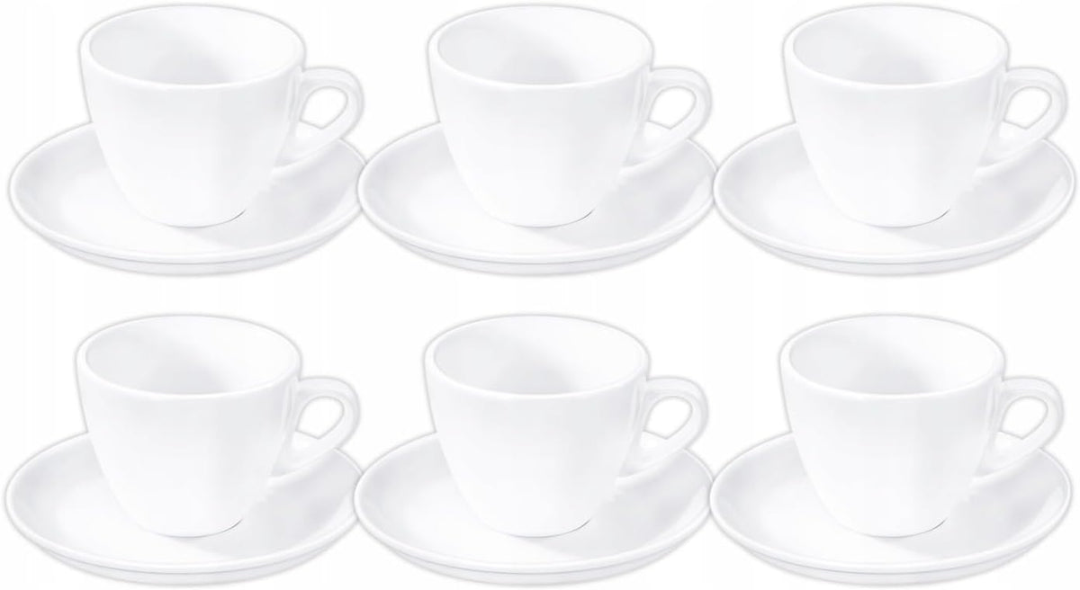 Wilmax Porzellan Tee Tassen & Untertassen Set, 6-teilig, 190 ml, Weiß WL-993175/AB6