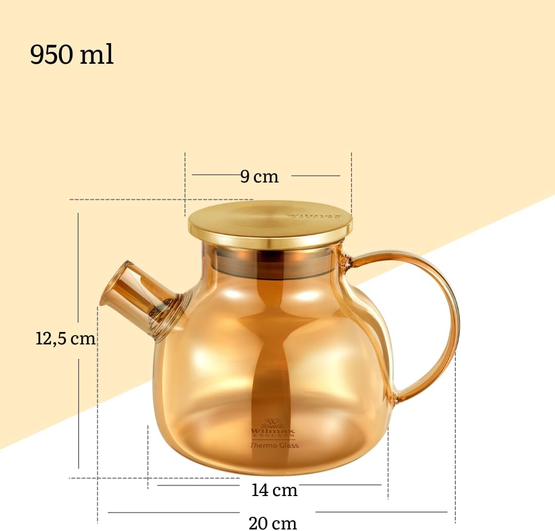 Wilmax - Glas Teekanne mit Edelstahl-Deckel - 950ml - Teezubereiter für losen Tee - Glaskanne - Kanne aus hitzebeständigem Glas - Teapot - Glaskanne für Heiß- und Kaltgetränke