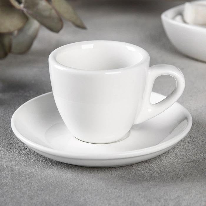 Wilmax Espressotasse mit Untertasse 75 ml 6er-Set Weiß aus Porzellan