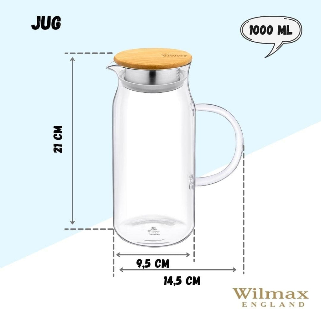 Wilmax Karaffe 1000 ml Thermoglas mit Bambusdeckel Transparent WL-888207/A