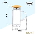 Wilmax Karaffe 1000 ml Thermoglas mit Bambusdeckel Transparent WL-888207/A