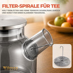 Wilmax Teekanne 1600 ml mit Federfilter und mit Edelstahldeckel Rauchgrau aus Thermoglas
