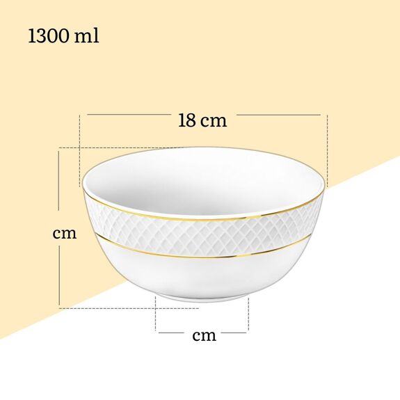 Wilmax Schale 1300 ml 18 cm 6er-Set Weiß mit Goldrand aus Porzellan