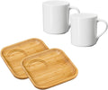 Wilmax Servierset 4-teilig mit Bambustellern 17,5 cm und Porzellanbechern 350 ml