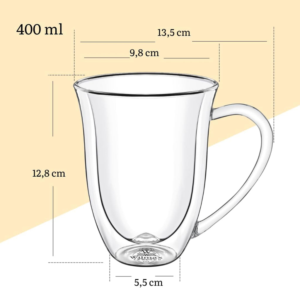 Wilmax Doppelwandige Tasse 400 ml Borosilikatglas 6er Set WL-888727/A6