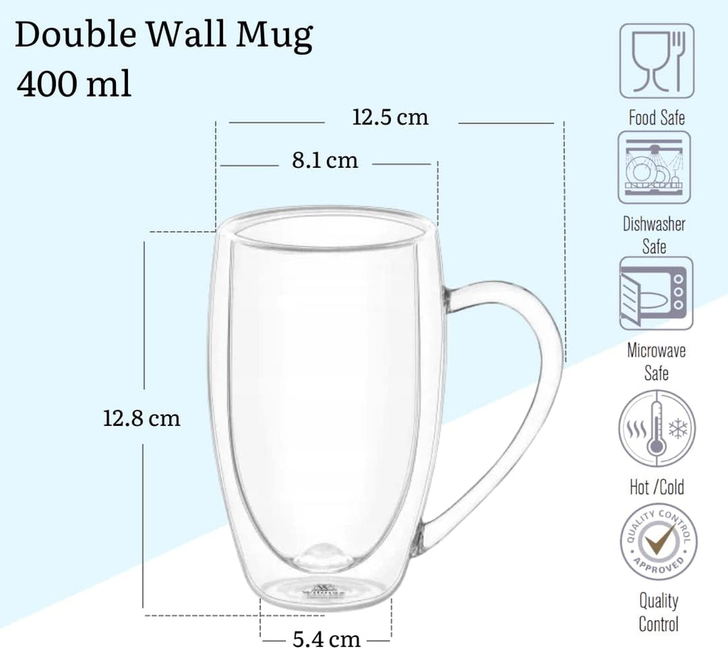 Wilmax Doppelwandiger Becher 4er-Set (2x 400 ml / 2x 250 ml) Transparent