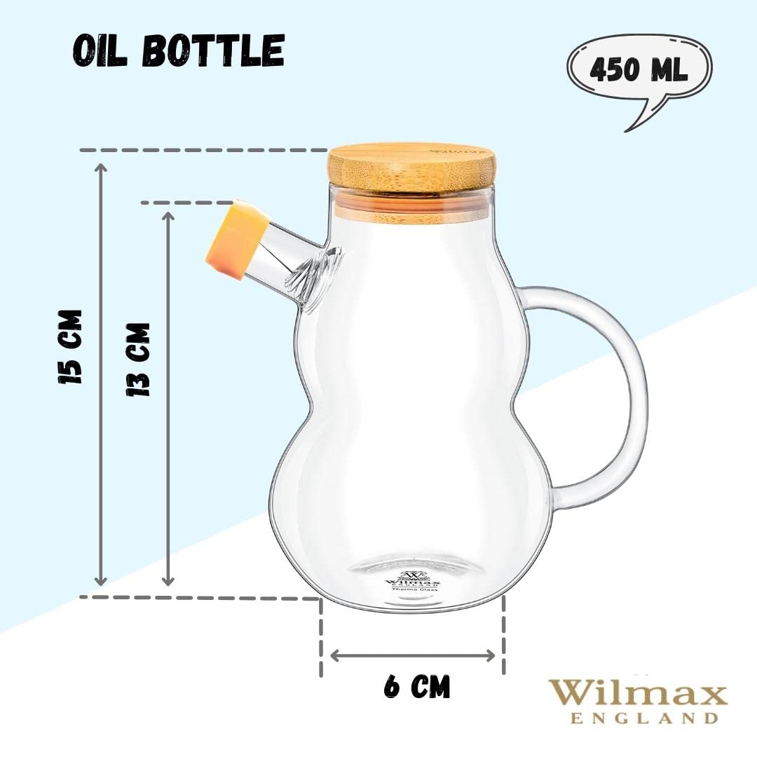 Wilmax WL-888961/A Borosilikatglas Ölflasche mit Bambusdeckel, 450mL Kapazität