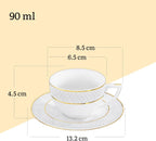 Wilmax Espressotasse mit Untertasse 90 ml Weiß Goldrand Porzellan 6er Set WL-880102400/AB6