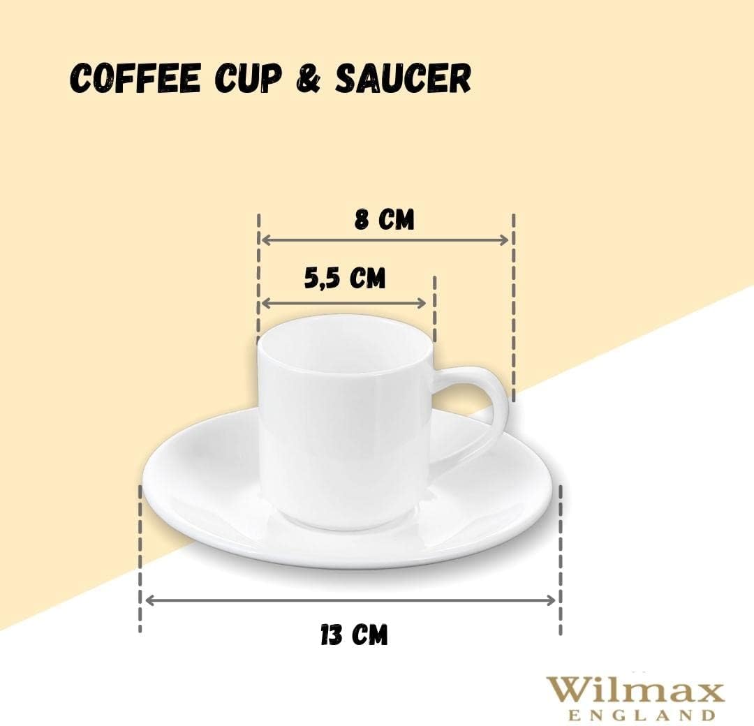 Wilmax WL-993007/2C Porzellan Kaffeetassen- und Untertassen-Set, Weiss, 90mL Kapazität, 2 Stück