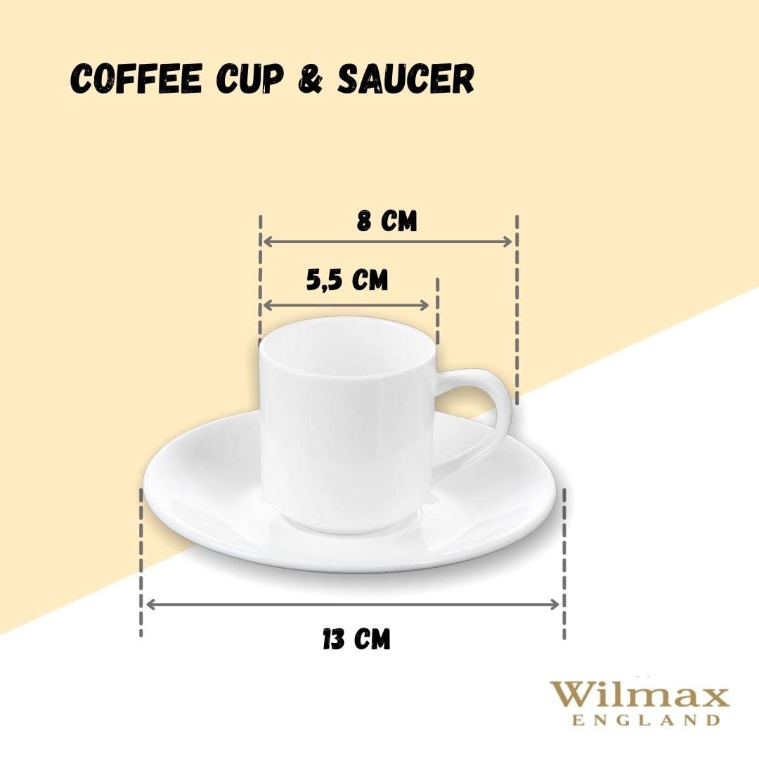 Wilmax WL-993007/2C Porzellan Kaffeetassen- und Untertassen-Set, Weiss, 90mL Kapazität, 2 Stück