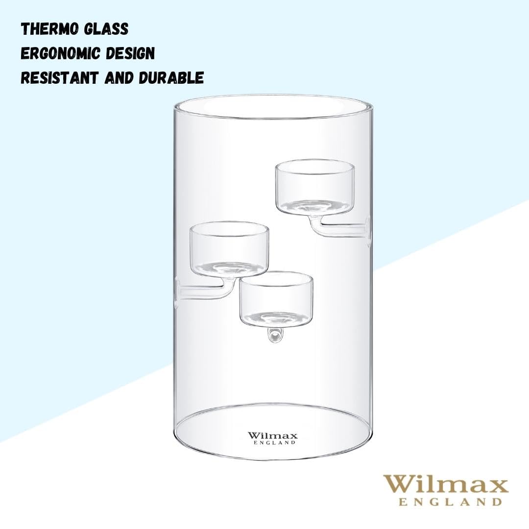 Wilmax Thermoglas-Kronleuchter - Kerzenständer für 3 Teelicht Durchsichtig Kerzenständer - Kerzen Vase Tischdekoration - Windlicht outdoor Kerzengläser Hochwertig