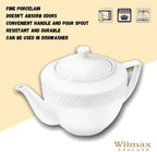 Wilmax Kaffee- und Teekanne mit integriertem Ausgusssieb mit integriertem Ausgusssieb 900 ml Weiß aus Porzellan