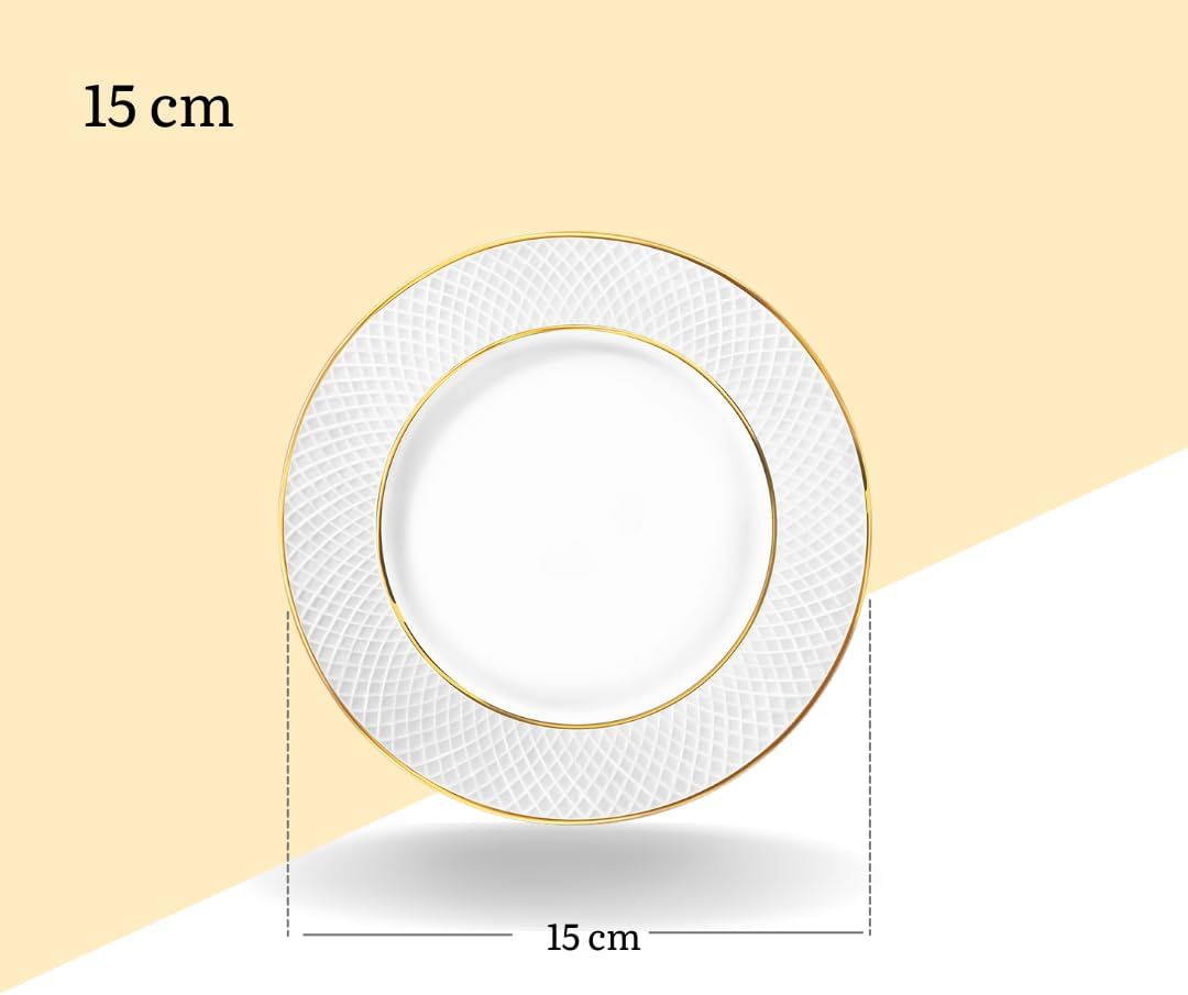 Wilmax Brotteller 15 cm Weiß mit Goldrand aus Porzellan