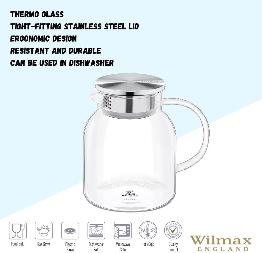 Wilmax Karaffe 1000 ml Thermoglas mit Edelstahl Deckel Transparent WL-888213/A