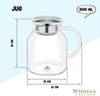 Wilmax Karaffe 1000 ml Thermoglas mit Edelstahl Deckel Transparent WL-888213/A
