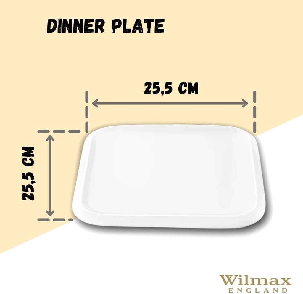 Wilmax Quadratischer Speiseteller 25,5 × 25,5 cm Weiß aus Porzellan