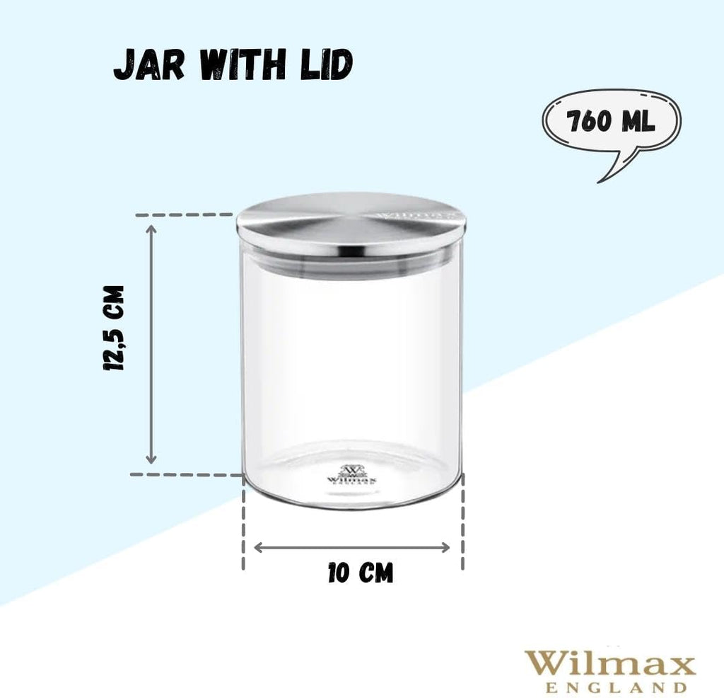 Wilmax Vorratsglas 760 ml mit Edelstahl Deckel Transparent WL-888513/A
