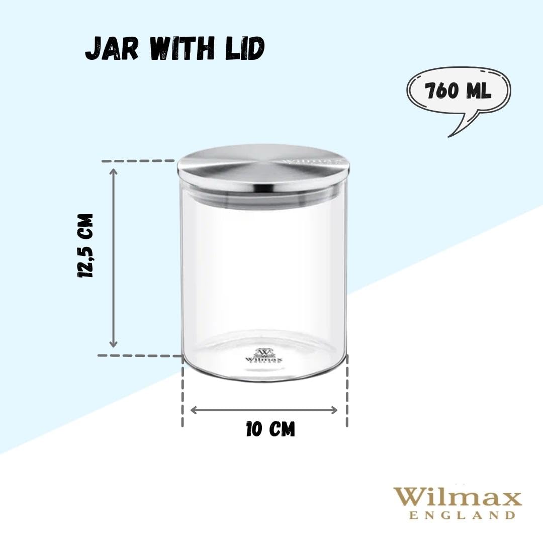 Wilmax WL-888513/A Borosilikatglas Vorratsdose mit Edelstahldeckel, 760mL Kapazität