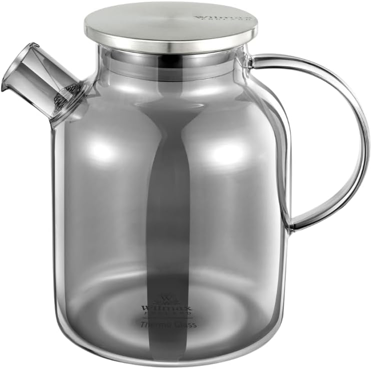 Wilmax Borosilikat Teekanne mit Edelstahl-Deckel 1600 ml, rauchgrau WL-888811002/A
