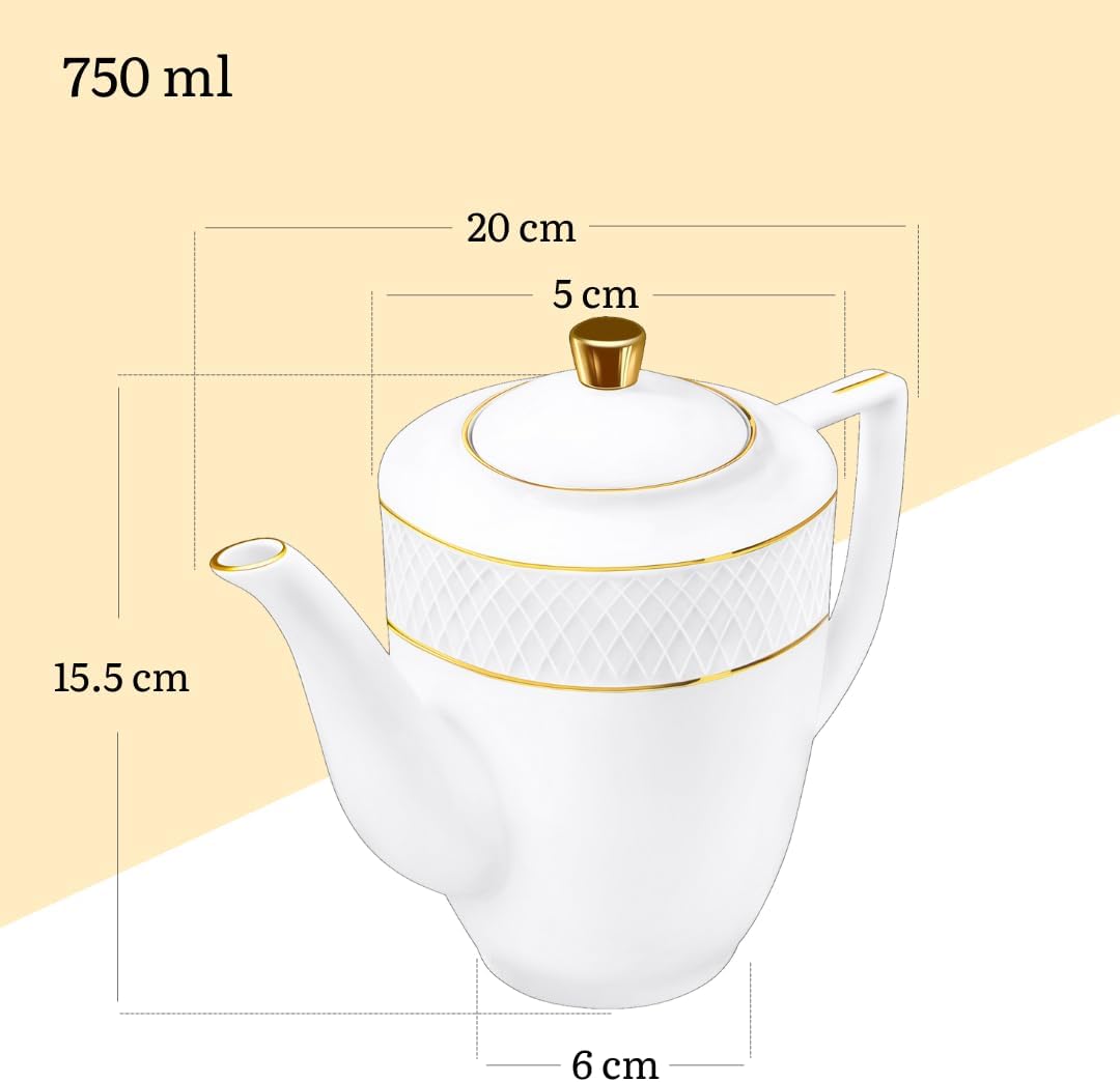 Wilmax Kaffee- und Teekanne mit integriertem Ausgusssieb 750 ml Weiß mit Golddekor aus Porzellan
