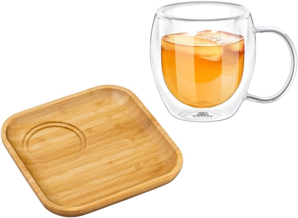 Wilmax Servierset 2-teilig mit Bambusteller 17,5 cm und Teeglas 500 ml